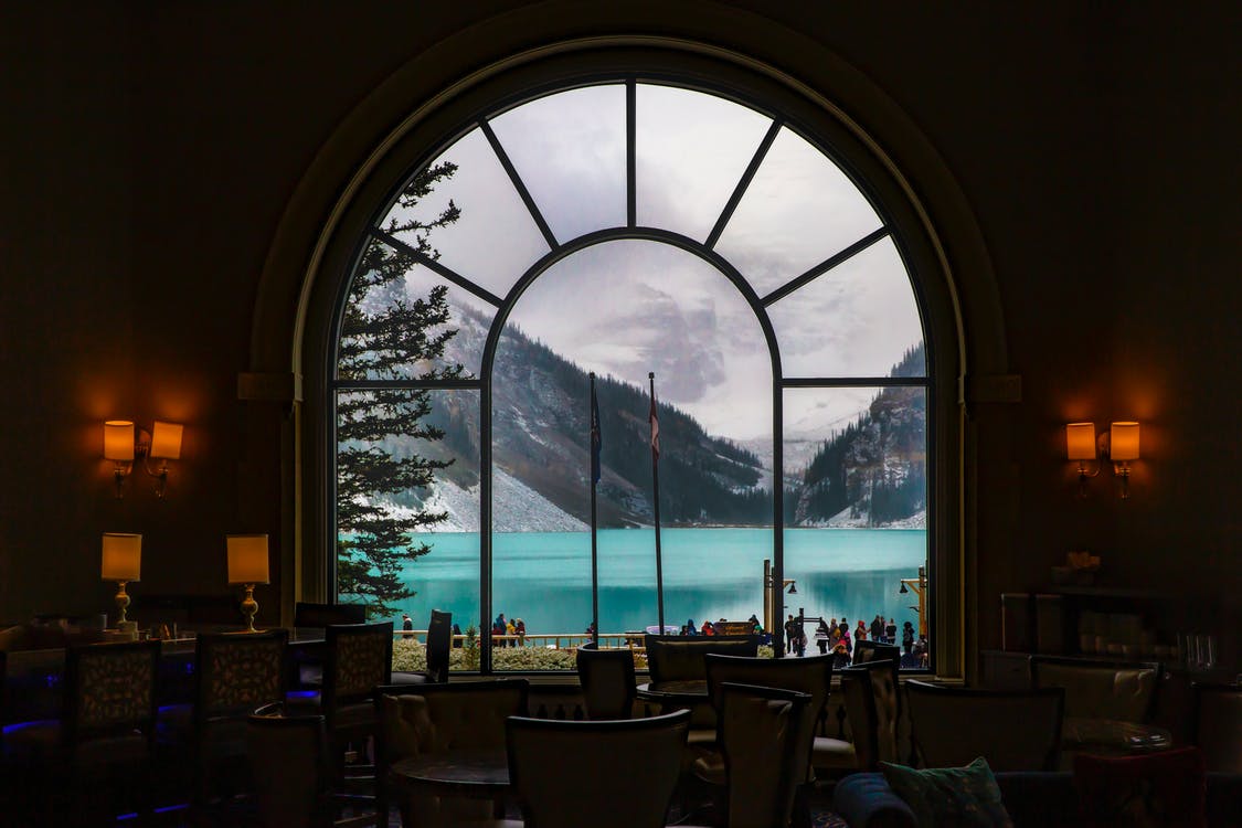 View of the mountains through the window